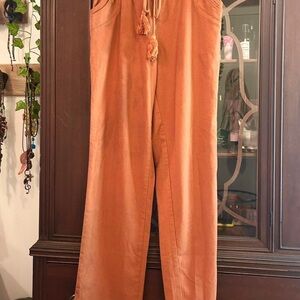Rust Orange Wide-Leg Pants with Tassel Tie